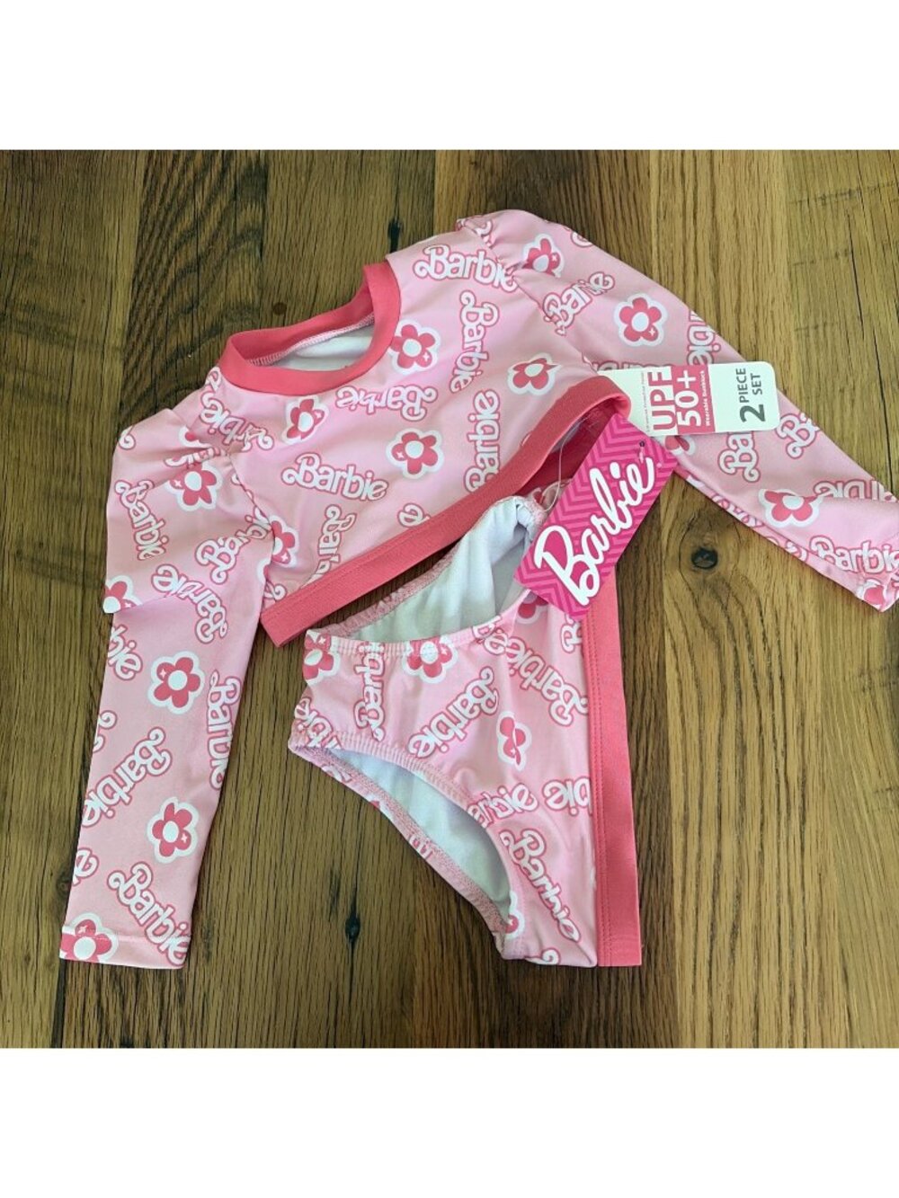 Barbie Girls UPF 50+ Swim Suit Set 18M Pink Long Sleeve Wearable Sunblock